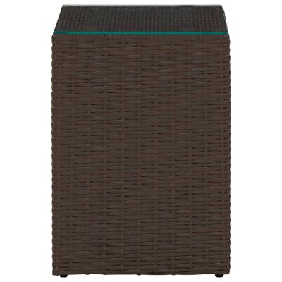 vidaXL Side Table with Glass Top Brown 35x35x52 cm Poly Rattan
