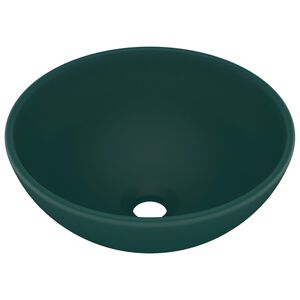 vidaXL Luxury Bathroom Basin Round Matt Dark Green 32.5x14 cm Ceramic