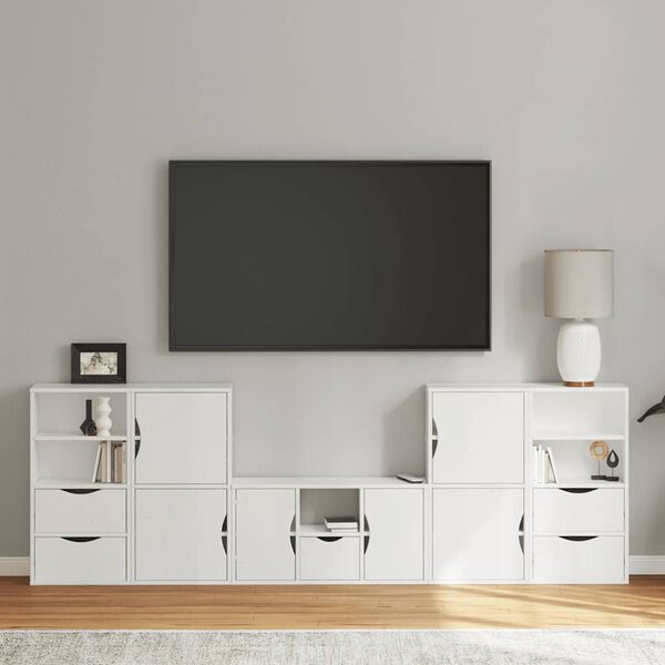 vidaXL 5 Piece TV Units with Storage ODDA White Solid Wood Pine