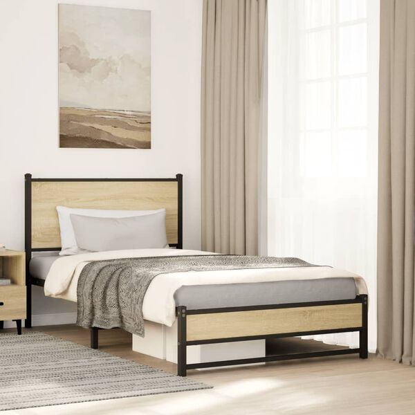 vidaXL Metal Bed Frame without Mattress Sonoma Oak 100x200 cm