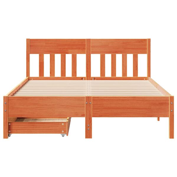 vidaXL Bed Frame without Mattress Wax Brown 135x190 cm Double Solid Wood Pine