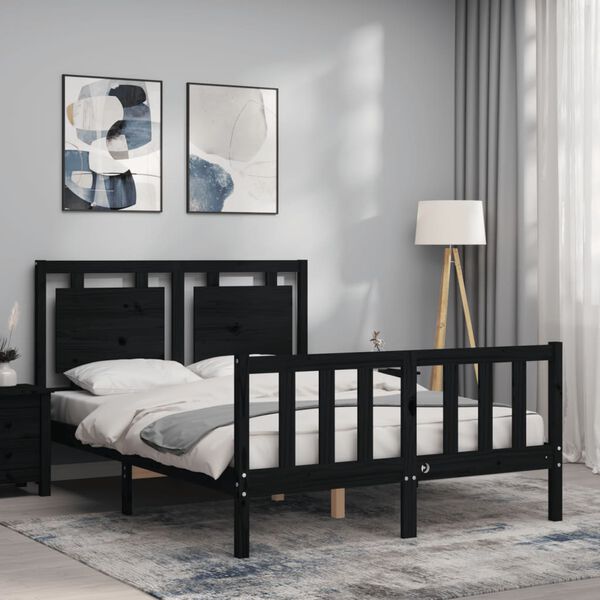 vidaXL Bed Frame without Mattress Black Double Solid Wood Pine