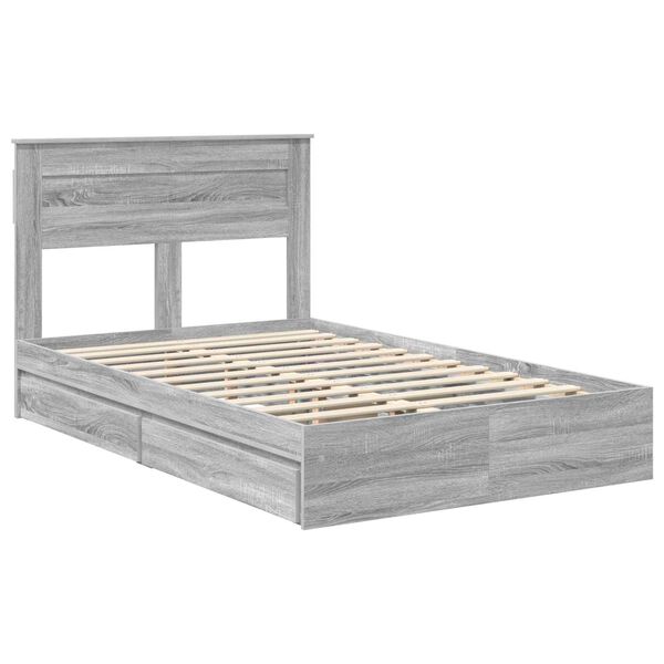 vidaXL Storage Bed Grey Sonoma 135 x 190 cm Engineered Wood