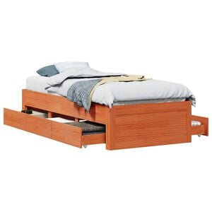 vidaXL Bed Frame without Mattress with Drawers Wax Brown 100x200 cm Solid Wood Pine