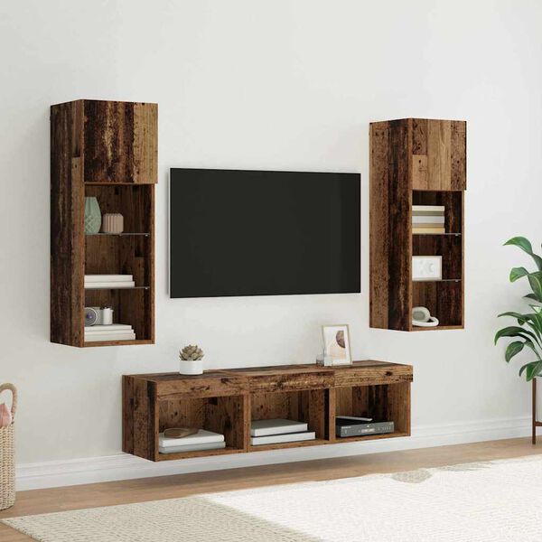 vidaXL TV Wall Units Wall-mounted 5 pcs Black Oak Engineered Wood