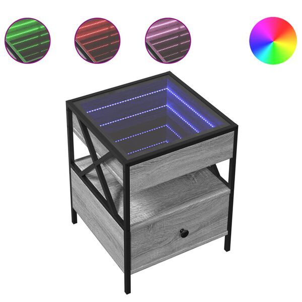 vidaXL Bedside Table with Infinity LED Grey Sonoma 40x40x51 cm