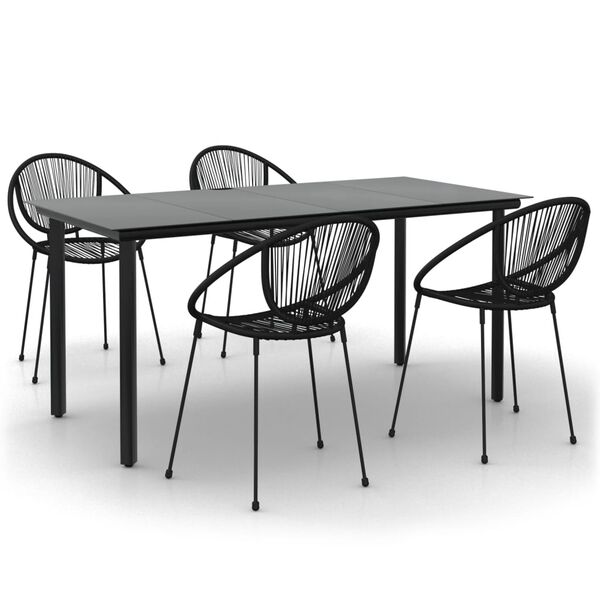 vidaXL 5 Piece Garden Dining Set Black PVC Rattan