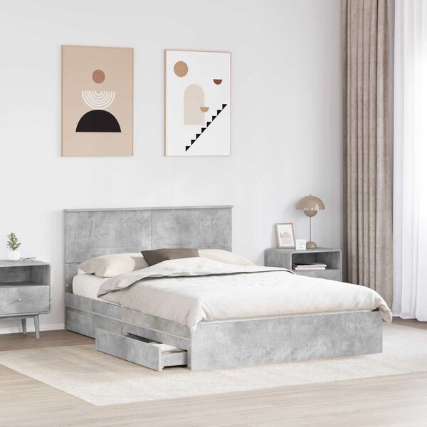 vidaXL Storage Bed Concrete Grey 150 x 200 cm Engineered Wood
