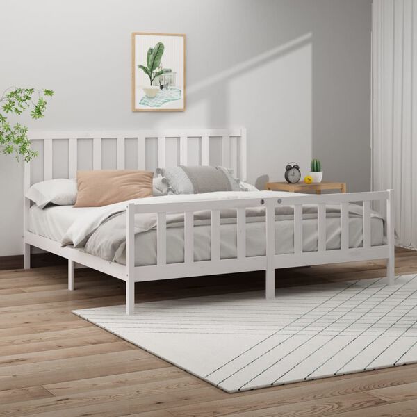 vidaXL Bed Frame without Mattress White 180x200 cm Super King Solid Wood Pine