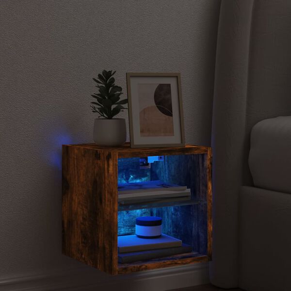 vidaXL TV Wall Cabinet with LED Lights Smoked Oak 30x28.5x30 cm
