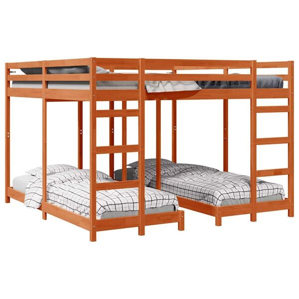 vidaXL Triple Bunk Bed Frame Wax Brown 200 x 200 cm Solid Pine Wood
