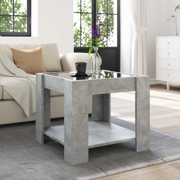 vidaXL Coffee Table with LED Concrete Grey 53x53x45 cm Engineered Wood