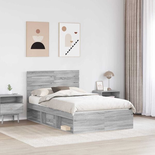 vidaXL Bed Frame Grey Sonoma 120 x 200 cm Solid Pine Wood