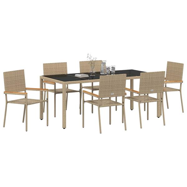 vidaXL Garden Dining Set 7 pcs Beige Poly Rattan