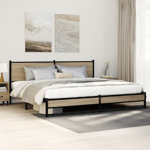 vidaXL Metal Bed Frame without Mattress Sonoma Oak 193x203 cm
