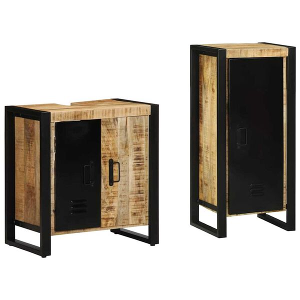 vidaXL Bathroom Furniture Set 2 pcs Brown and Black Solid Mango Wood