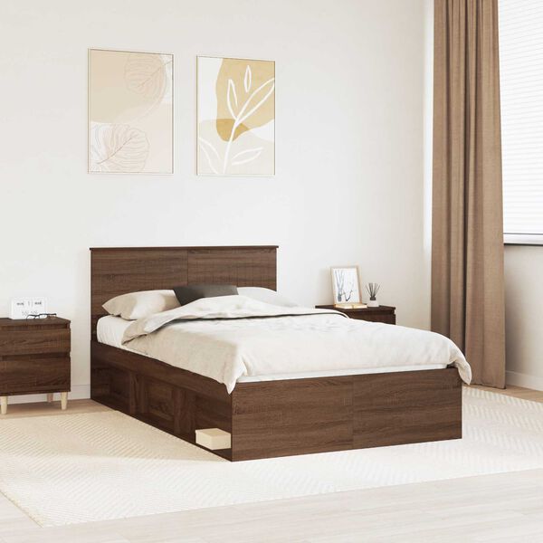 vidaXL Bed Frame with Headboard Brown Oak 120 x 200 cm Solid Pine Wood