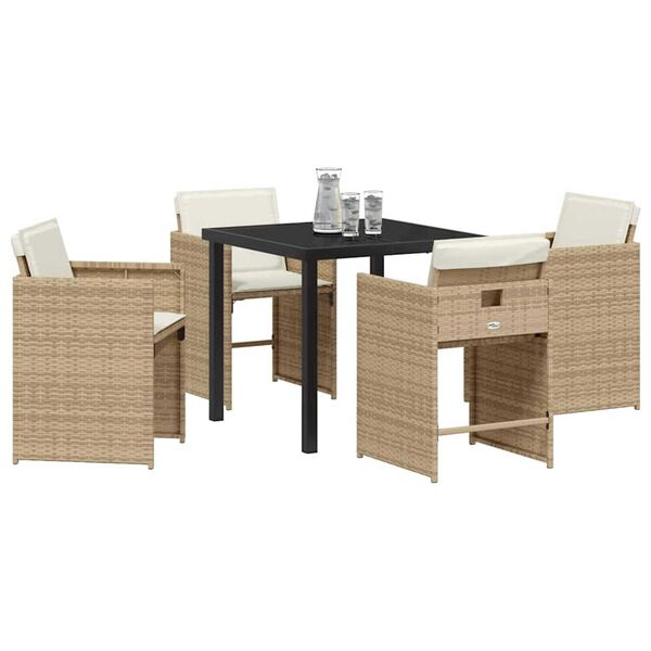 vidaXL Garden Dining Set 5 pcs Beige Poly Rattan