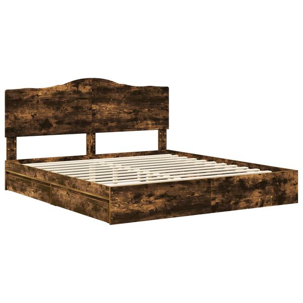 vidaXL Storage Bed with Drawer Smoked Oak 180 x 200 cm Engineered Wood