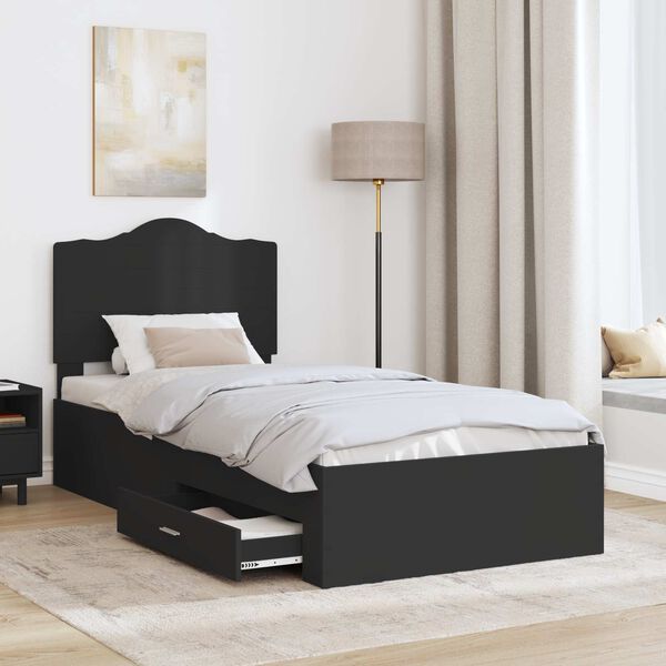 vidaXL Bed Frame with Headboard Black 70 x 190 cm Engineered Wood
