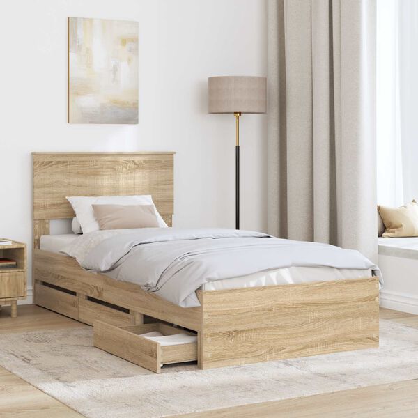 vidaXL Bed Frame with Drawer Sonoma Oak 90 x 200 cm Engineer Wood
