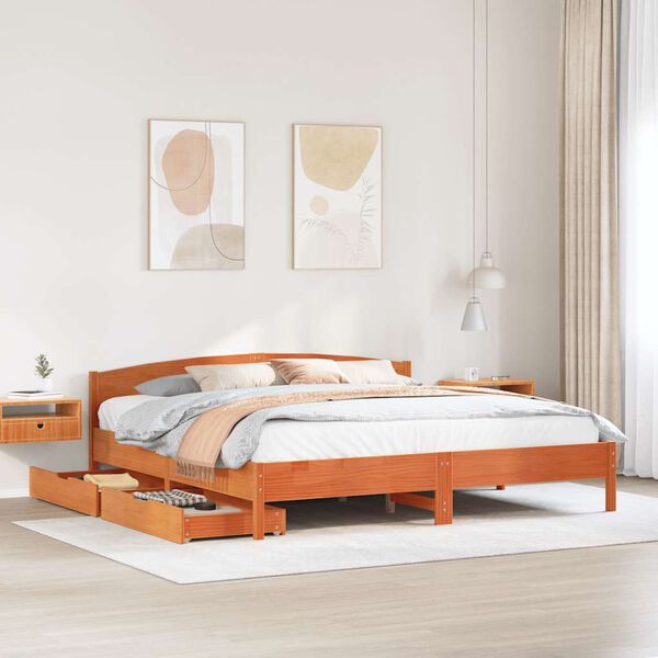 vidaXL Bed Frame without Mattress Wax Brown 180x200 cm Super King Solid Wood Pine