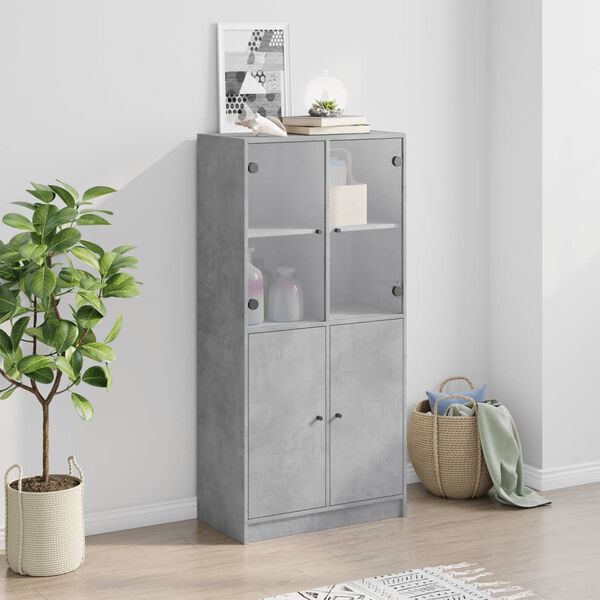 vidaXL Highboard with Doors Concrete Grey 68x37x142 cm Engineered Wood