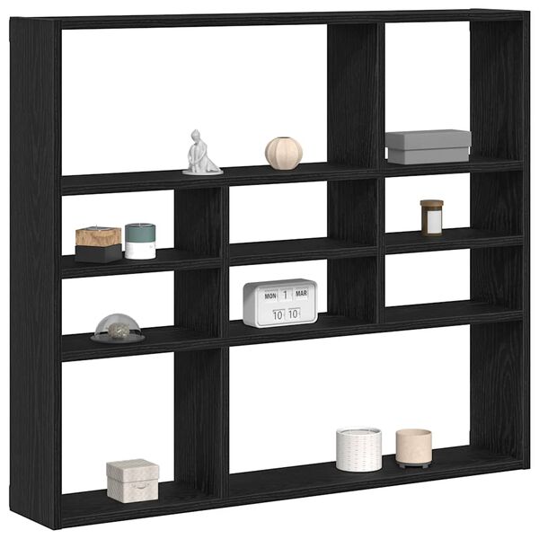vidaXL Wall Shelf Black Oak 90x16x78 cm Engineered Wood