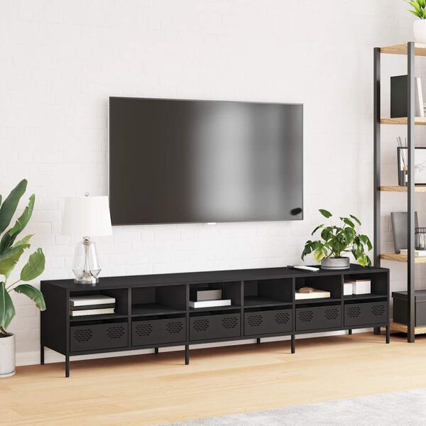 vidaXL TV Cabinet Black 202x39x43.5 cm Cold-rolled Steel