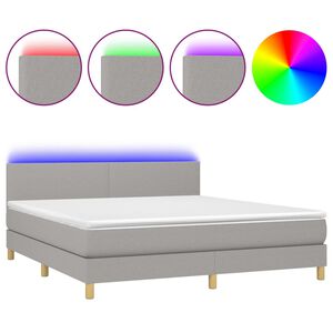 vidaXL Box Spring Bed with Mattress&LED Light Grey 160x200cm Fabric