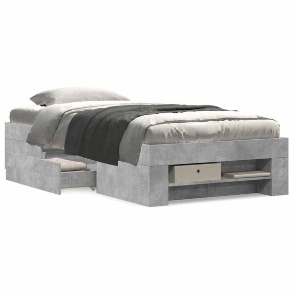 vidaXL Bed Frame without Mattress Concrete Grey 100x200cm Engineered Wood