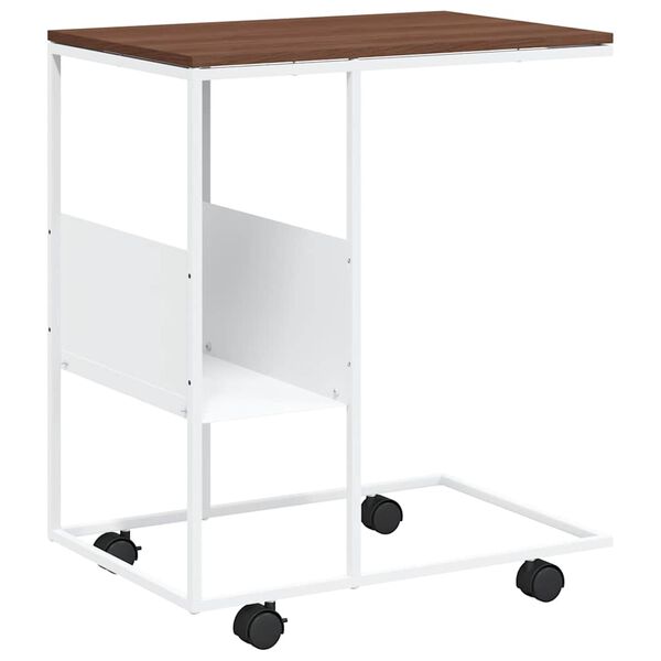 vidaXL Side Table with Wheels White 55x36x63.5 cm Engineered Wood
