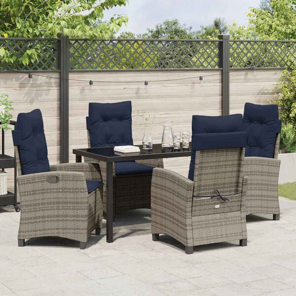 vidaXL Garden Dining Set with Cushion 5 pcs Grey Poly Rattan