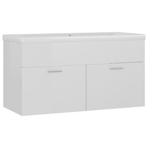 vidaXL Sink Cabinet with Built-in Basin High Gloss White Engineered Wood