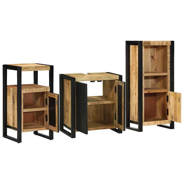 vidaXL Bathroom Furniture Set with Shelf 3 pcs Brown Solid Mango Wood