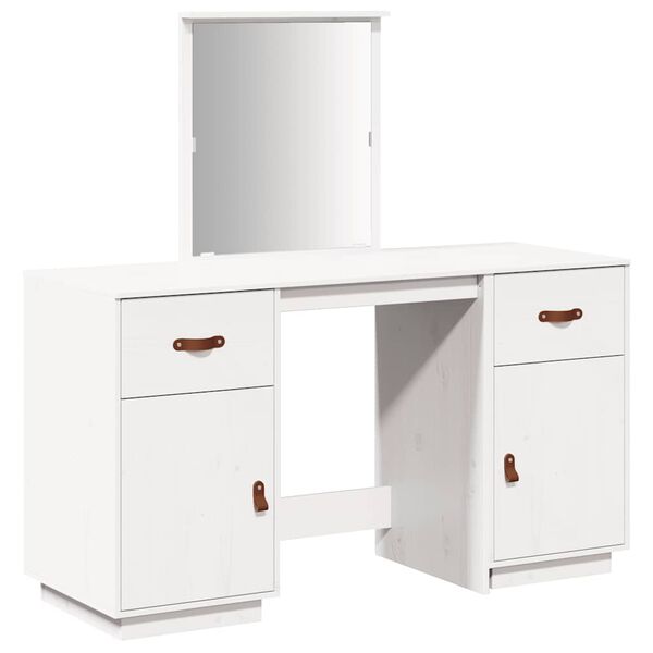 vidaXL Dressing Table Set with a Mirror White Solid Wood Pine