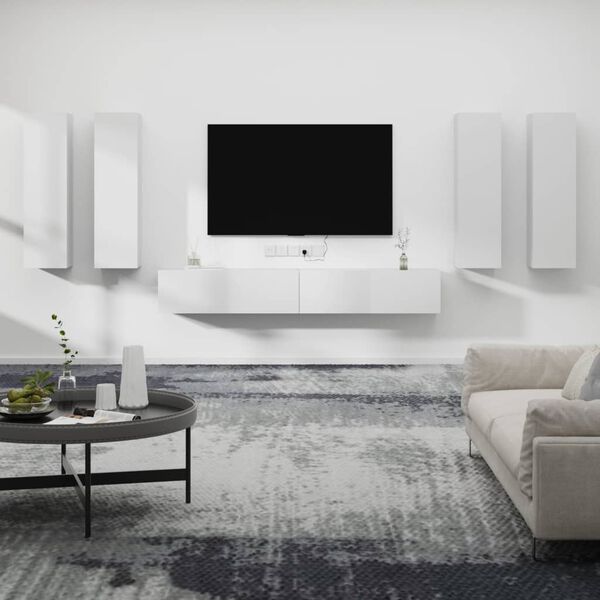 vidaXL 6 Piece TV Cabinet Set White Engineered Wood