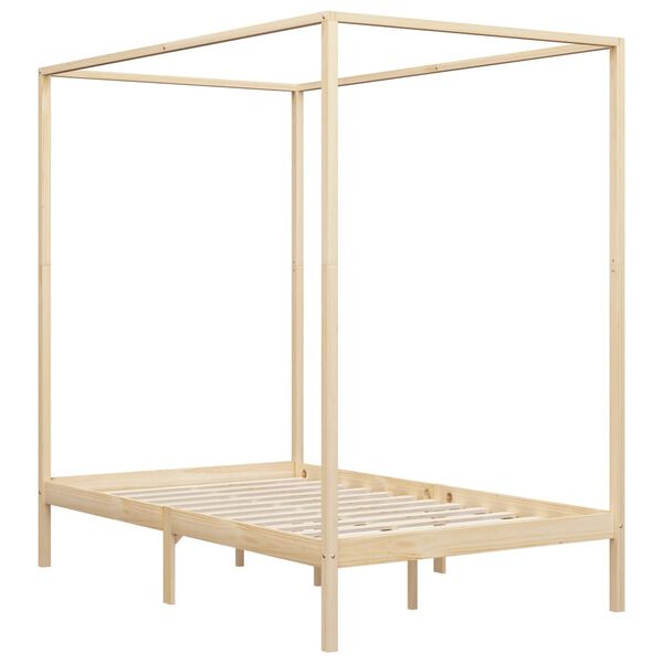 vidaXL Canopy Bed Frame without Mattress Solid Pine Wood 140x200 cm