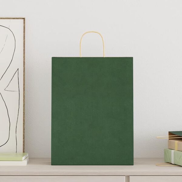 vidaXL Paper Bags 50 pcs with Handles Green 32x12x42 cm