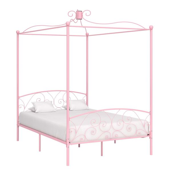 vidaXL Canopy Bed Frame without Mattress Pink Metal 140x200 cm