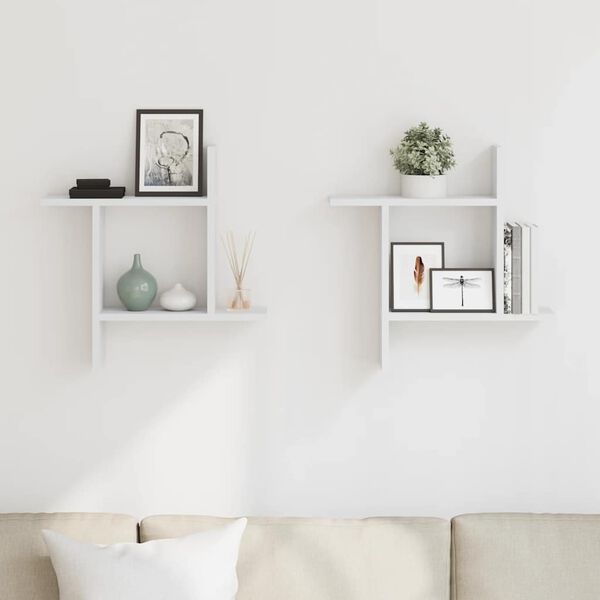 vidaXL Wall Shelves 2 pcs White 50x12x50 cm Engineered Wood