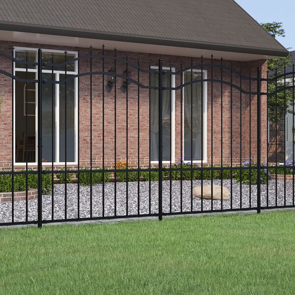 vidaXL Garden Fence with Spear Top Black 239x150 cm Powder-coated Steel