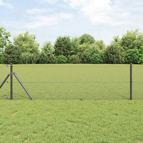 vidaXL Fence Post Grey 100 x 0.4 m (16 x 16 mm mesh) Steel and PVC