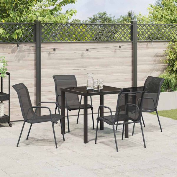 vidaXL Garden Dining Set 5 pcs Black Powder-Coated Steel