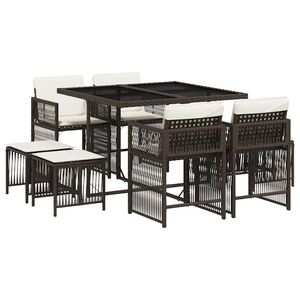 vidaXL 9 Piece Garden Dining Set with Cushions Brown Poly Rattan