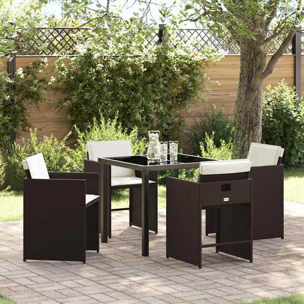 vidaXL Garden Dining Set 5 pcs Brown Poly Rattan
