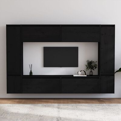 vidaXL TV Cabinets 8 pcs Black Solid Wood Pine