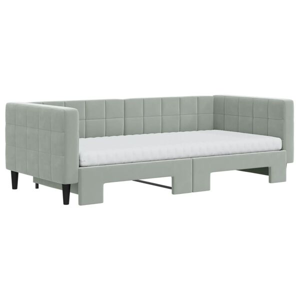 vidaXL Daybed with Trundle and Mattresses Light Grey 90x190 cm Velvet