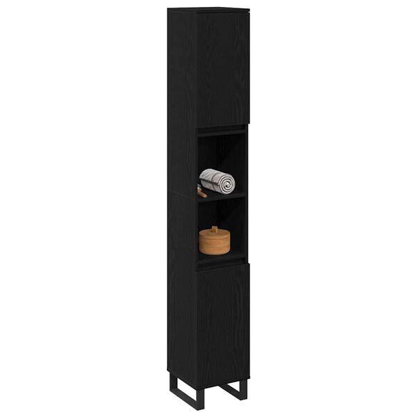 vidaXL Bathroom Cabinet Black Oak 30 x 30 x 190 cm Engineered Wood