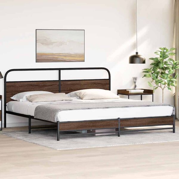 vidaXL Metal Bed Frame without Mattress Brown Oak 180x200 cm